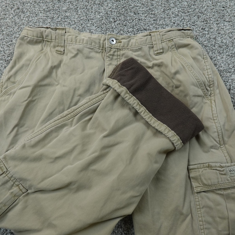 Wrangler Pants Mens 34X30 Beige Tan Khaki Cargo Fleece Lined Outdoor Hiking Work